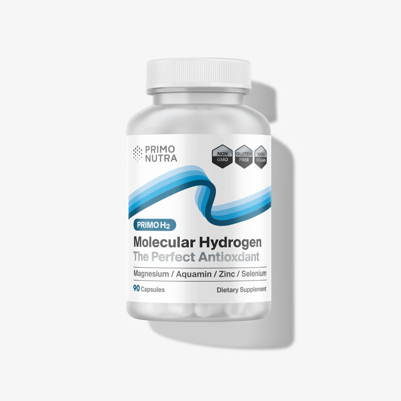 PrimoH2 molecular hydrogen supplement bottle – antioxidant hydrogen capsules for cellular health